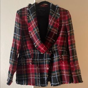 Zara Women Red Plaid Blazer